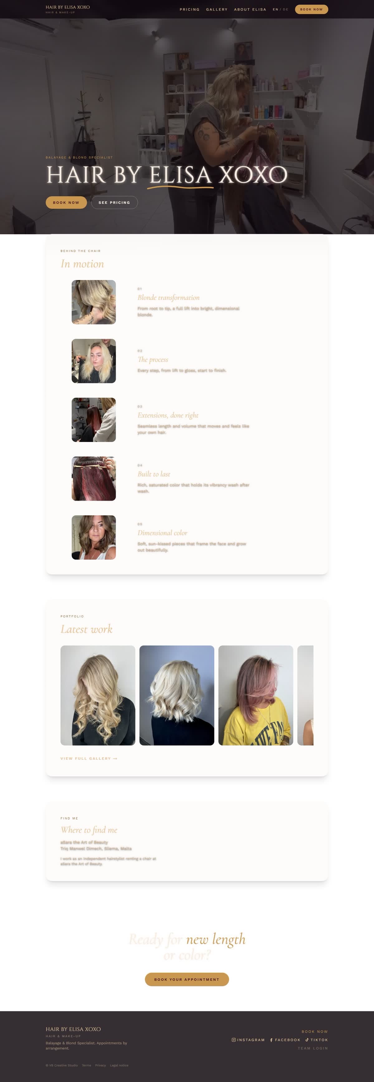 Hair by Elisa website, full page preview